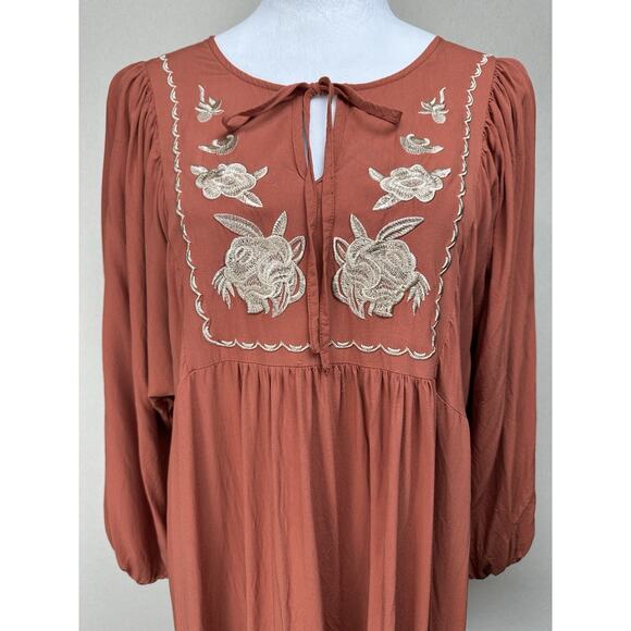 Rusttydustty Boho Blouse Tunic Sz 1XL Embroidered Balloon Sleeves Lightweight - Picture 2 of 15